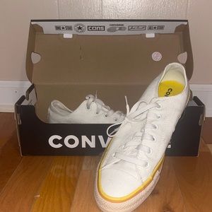 Off-White Cream Low Top Converse with Yellow & Orange Accents Size 9 Womens